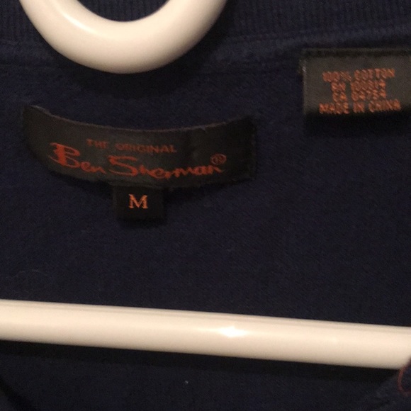 Ben Sherman 100% Cotton midnight blue polo with baby blue and orange pattern - Picture 4 of 4